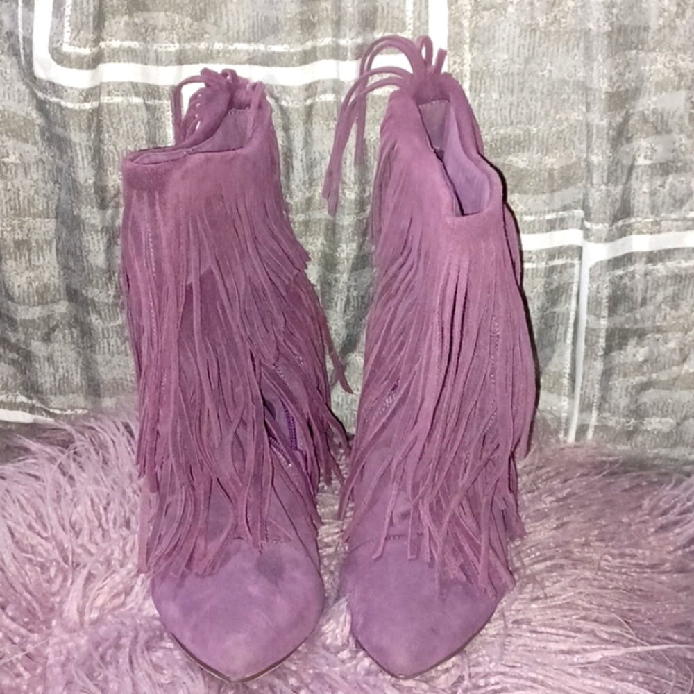 Purple fringe calf boots
